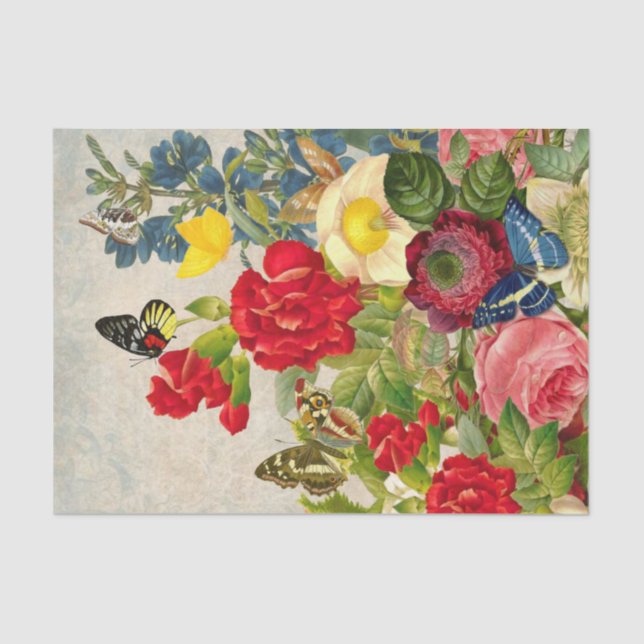 Papier Mousseline Fleurs et papillons brillants  (Recto)