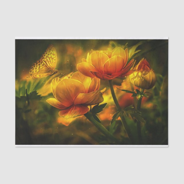 Papier Mousseline Fleurs et papillons chatoyants (Recto)