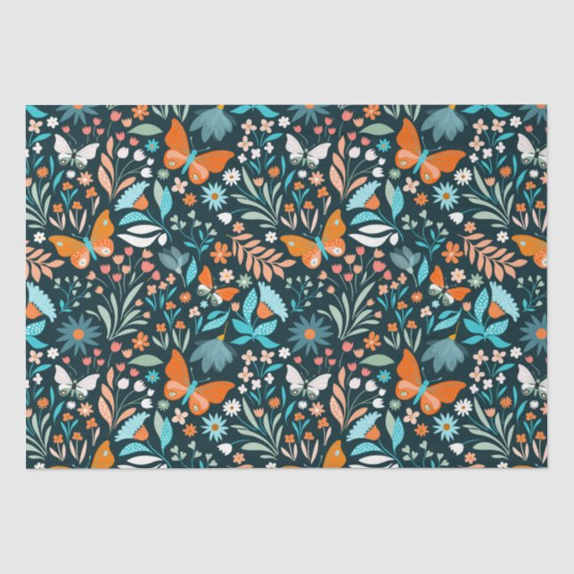 Papier Mousseline Fleurs et papillons funky (Recto)