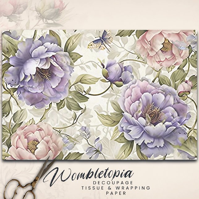 Papier Mousseline Fleurs et papillons rose vintage (Créateur téléchargé)