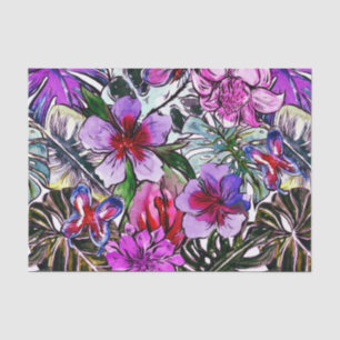 Papier Mousseline Fleurs exotiques de jungle de ketmie tropicale