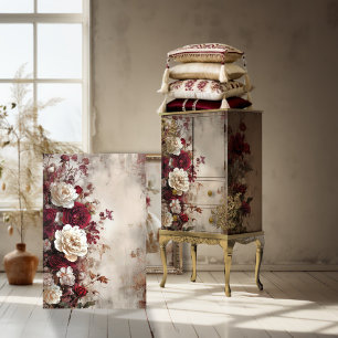 Papier Mousseline Fleurs Fanées, Chic Français, Roses & Pivoine