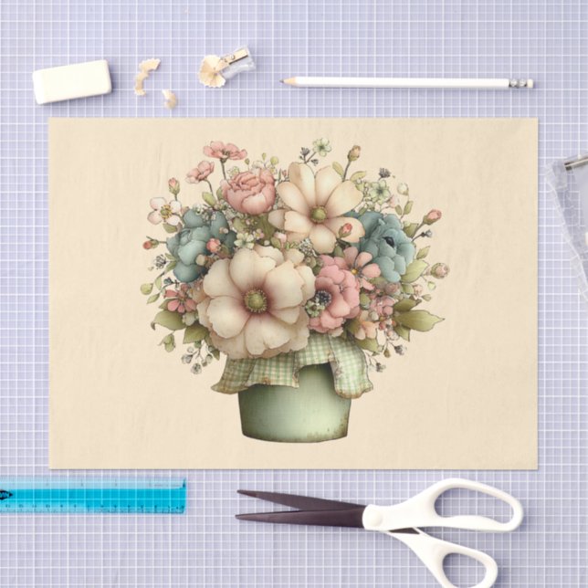 Papier Mousseline Fleurs Fantaisistes dans un Pot de Fleurs Mignon (Artisanat)