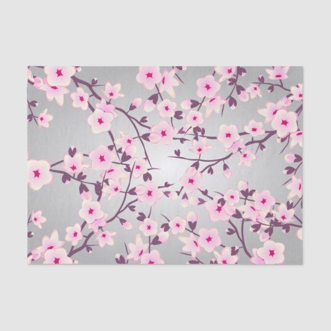 Papier Mousseline Fleurs florales de cerises gris rose (Recto)