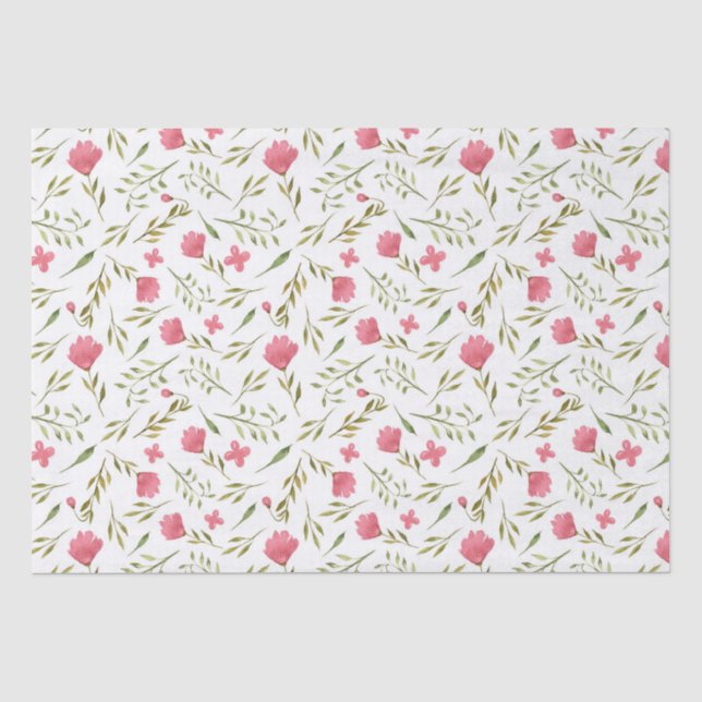 Papier Mousseline Fleurs Florales Roses Vertes Découpage (Recto)
