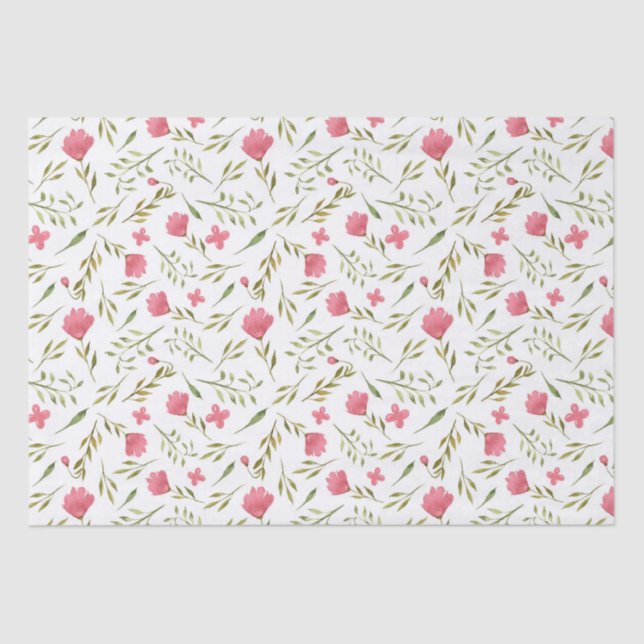 Papier Mousseline Fleurs Florales Vert Rose Découpage (Recto)