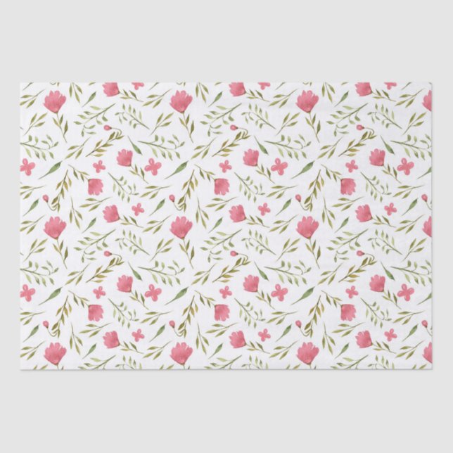 Papier Mousseline Fleurs Florales Vertes Roses Decoupage (Recto)