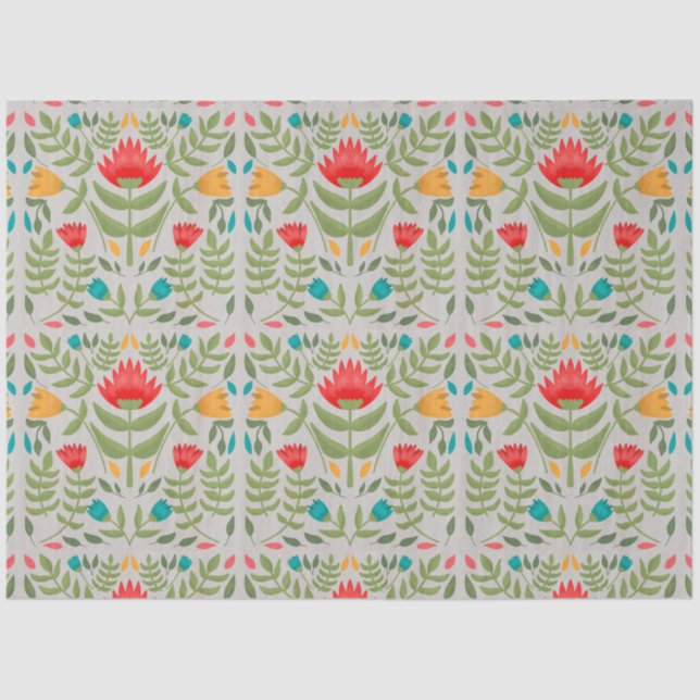 Papier Mousseline Fleurs folkloriques Motif Découpage Papier de tiss (Recto)