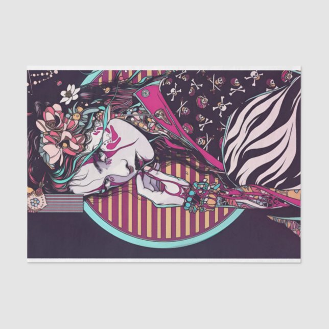 Papier Mousseline Fleurs GIrl japonaises dans les cheveux (Recto)