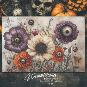 Papier Mousseline Fleurs gothiques aux yeux violet et orange découpa