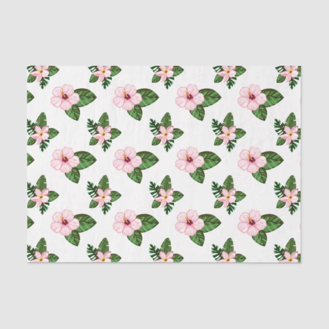 Papier Mousseline Fleurs Hibiscus Roses (Design 41 Série Rose) (Recto)