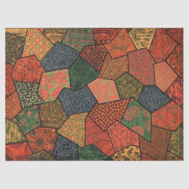 PAPIER MOUSSELINE FLEURS JAPONAISES ANCIENNES, FEUILLES, FLEURS GÉOM (Recto)