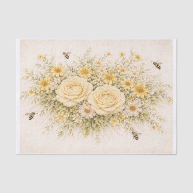 Papier Mousseline Fleurs jaunes  (Recto)
