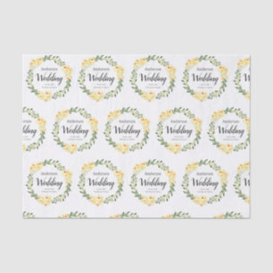 Papier Mousseline Fleurs Jaunes W/C Noms et Date sur Mariage Blanc