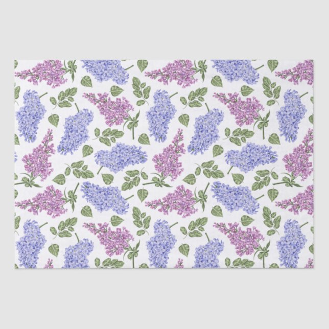 Papier Mousseline Fleurs Lilac et motif feuille (Recto)