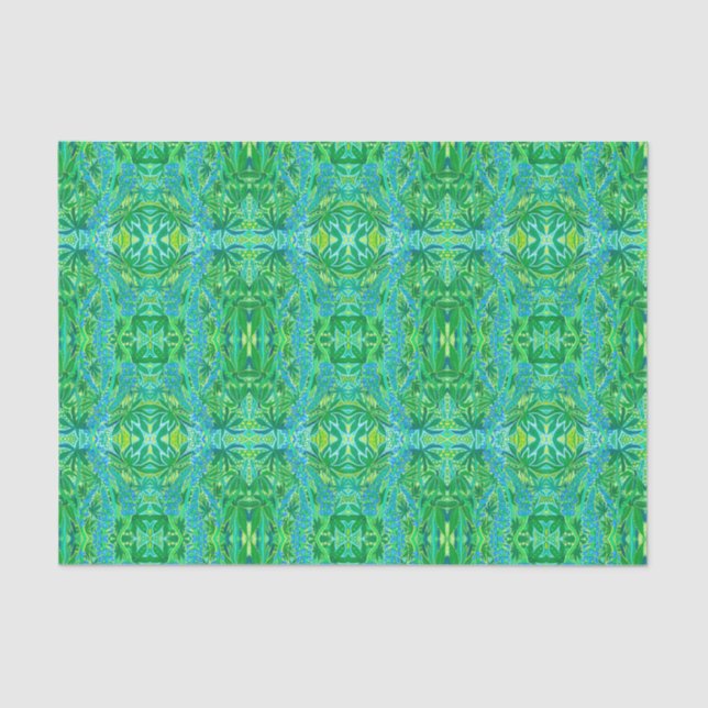 Papier Mousseline Fleurs Lupine Motif Bohème Arabesque Vert Ti (Recto)