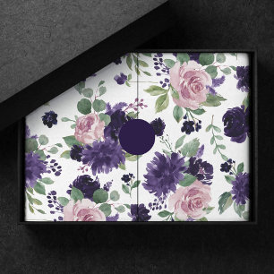 Papier Mousseline Fleurs Luxuriantes   Motif Floral Violet et Rose