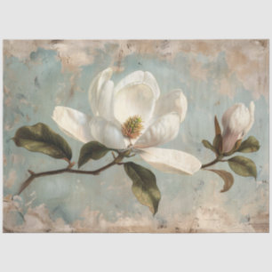 Papier Mousseline Fleurs Magnolia Blanches Découpage Vintage