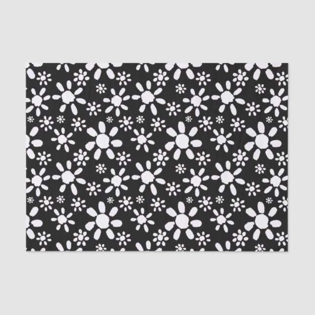 Papier Mousseline Fleurs marguerites noires et blanches Florales (Recto)