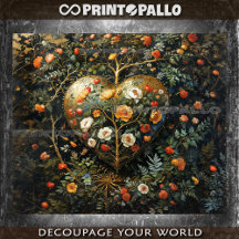 Fleurs médiévales composition avec coeur or -