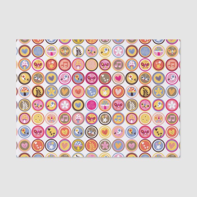 Papier Mousseline fleurs mignonnes, oiseaux, motif de coeurs (Recto)