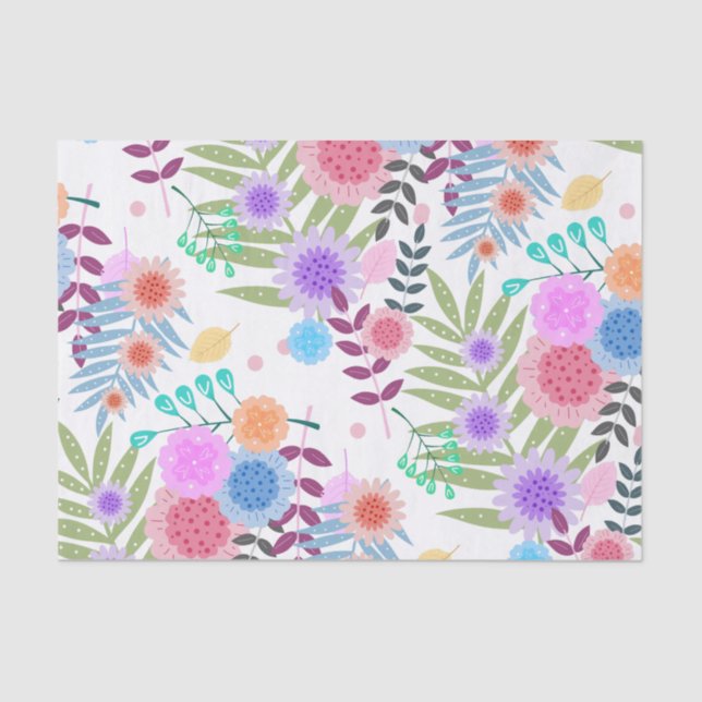 Papier Mousseline Fleurs mignonnes Pastel Girly et Motif Feuille (Recto)