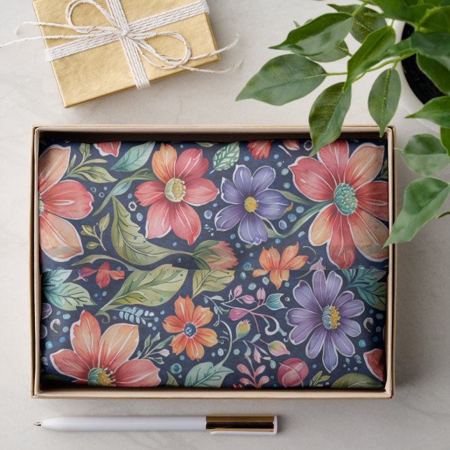 Papier Mousseline Fleurs multicolores modernes (Cadeau)