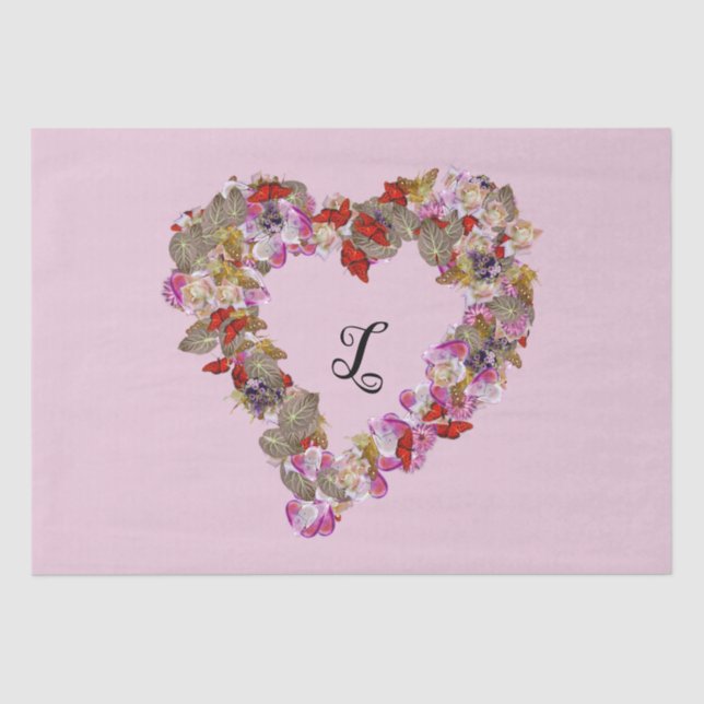 Papier Mousseline Fleurs multicolores Whimsical Coeur avec Monogramm (Recto)