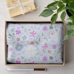 Papier Mousseline Fleurs Niaises Illustrées Bleu Clair