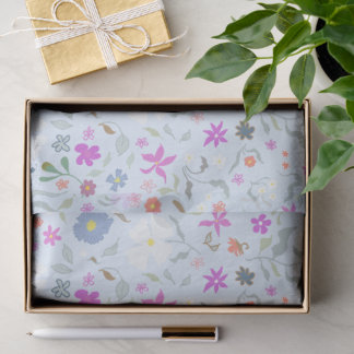 Papier Mousseline Fleurs Niaises Illustrées Bleu Clair