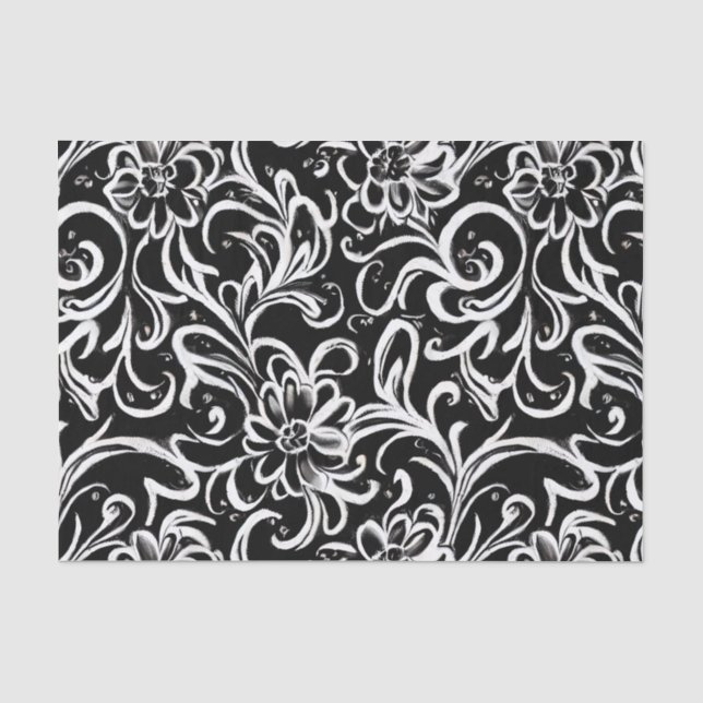 Papier Mousseline Fleurs noir et blanc (Recto)