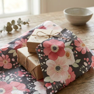 Papier Mousseline Fleurs Noir Humeur et Rose Blush