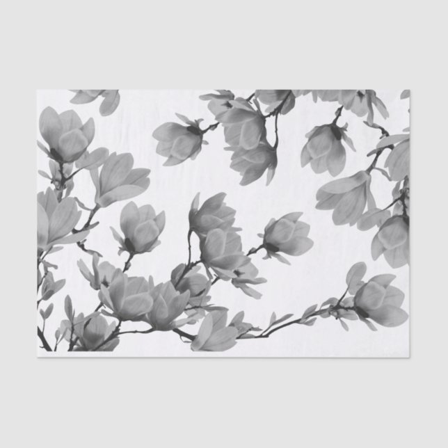 Papier Mousseline Fleurs noires et blanches du sud de magnolia (Recto)