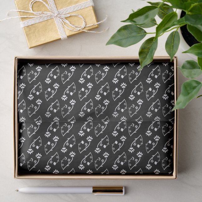 Papier Mousseline Fleurs noires et blanches rétro Tie (Cadeau)