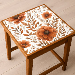 Papier Mousseline Fleurs orange brûlé sur fond blanc