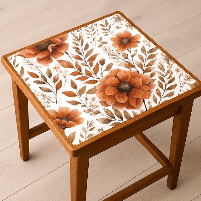Papier Mousseline Fleurs orange brûlé sur fond blanc (Créateur téléchargé)