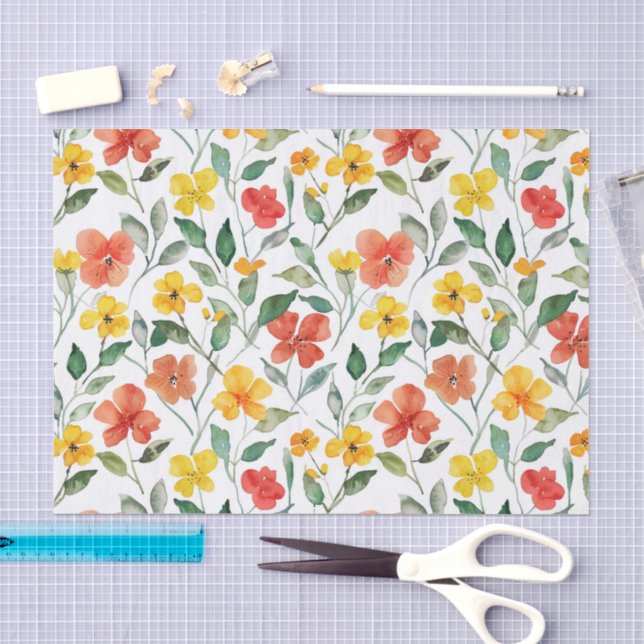 Papier Mousseline Fleurs orange jaune Anniversaire (Artisanat)