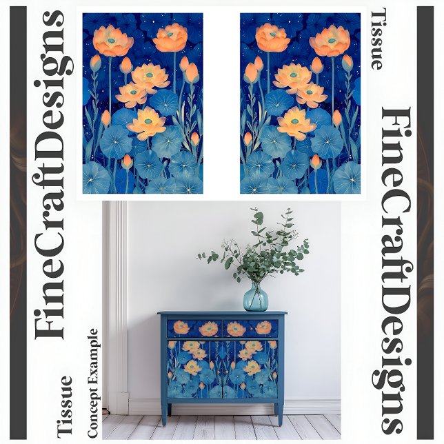 Papier Mousseline Fleurs orange pêche et découpage sarcelle G&D 154 (Créateur téléchargé)
