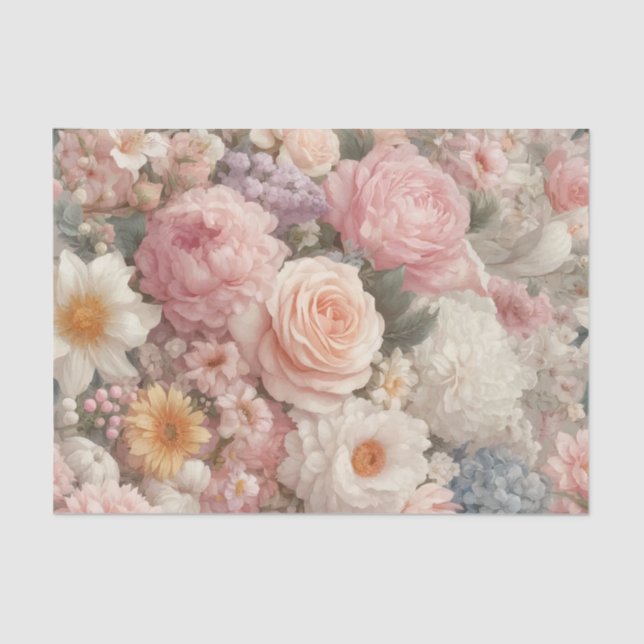Papier Mousseline Fleurs pastel Chic usé Rose Fleurie Mariage (Recto)