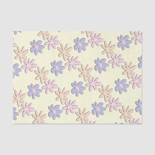 Papier Mousseline Fleurs pastel crème (Recto)