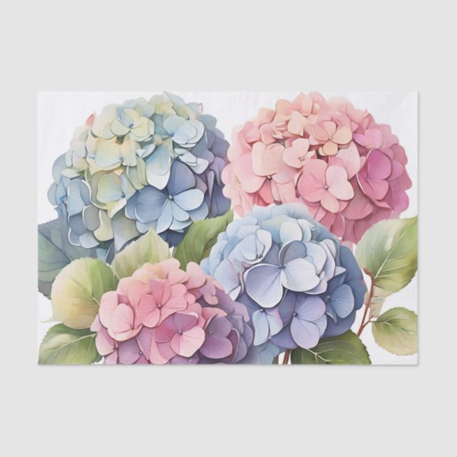 Papier Mousseline Fleurs Pastel Hydrangea Délicieuses (Recto)