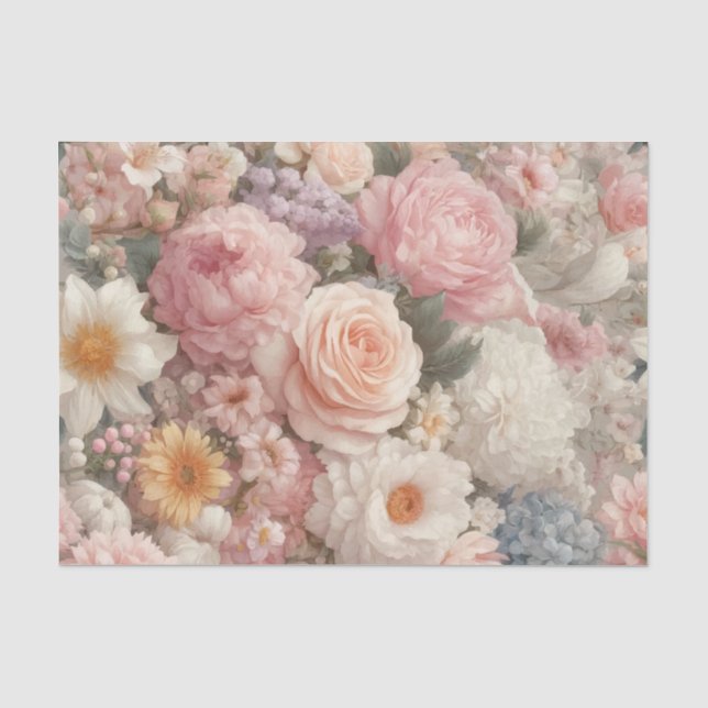 Papier Mousseline Fleurs Pastel Rose Florale Mariage Shabby Chic (Recto)