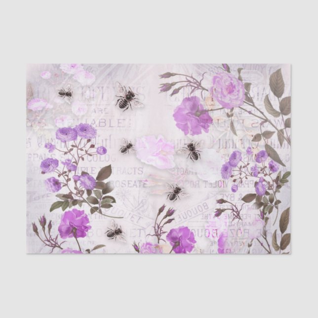 Papier Mousseline Fleurs pourpres et abeilles (Recto)