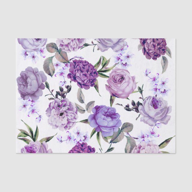 Papier Mousseline Fleurs pourpres lilas violettes Girly élégantes (Recto)