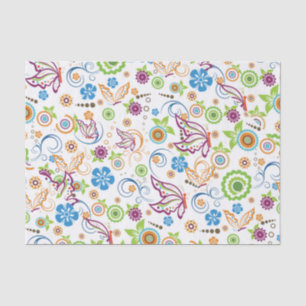 Papier Mousseline Fleurs rétro colorées Oiseaux et papillons 2