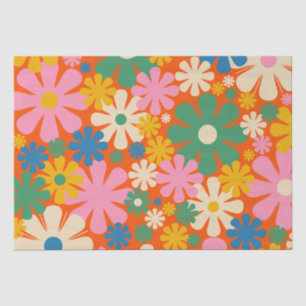 Papier Mousseline Fleurs rétro Multi-Color 60s les années 70 motif f