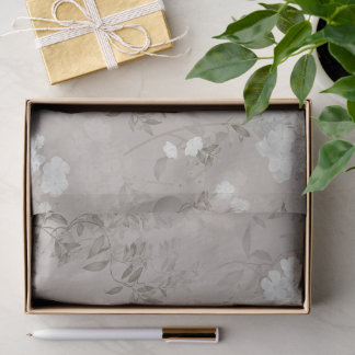 Papier Mousseline Fleurs romantiques botaniques beige taupe vintage