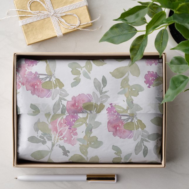 Papier Mousseline Fleurs Rose (Cadeau)