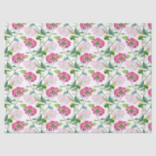 Papier Mousseline Fleurs rose et bleu-vert Motif Aquarelles