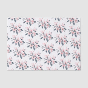 Papier Mousseline Fleurs rose et gris Motif Aquarelle classique